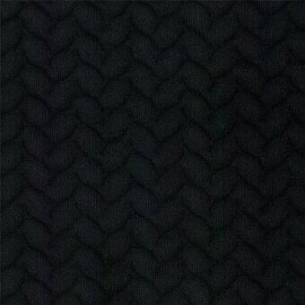 Black woven fabric texture, stylized braid pattern, chevron formation, matte finish, Moroso baby braid mini me midnight fabric sample.